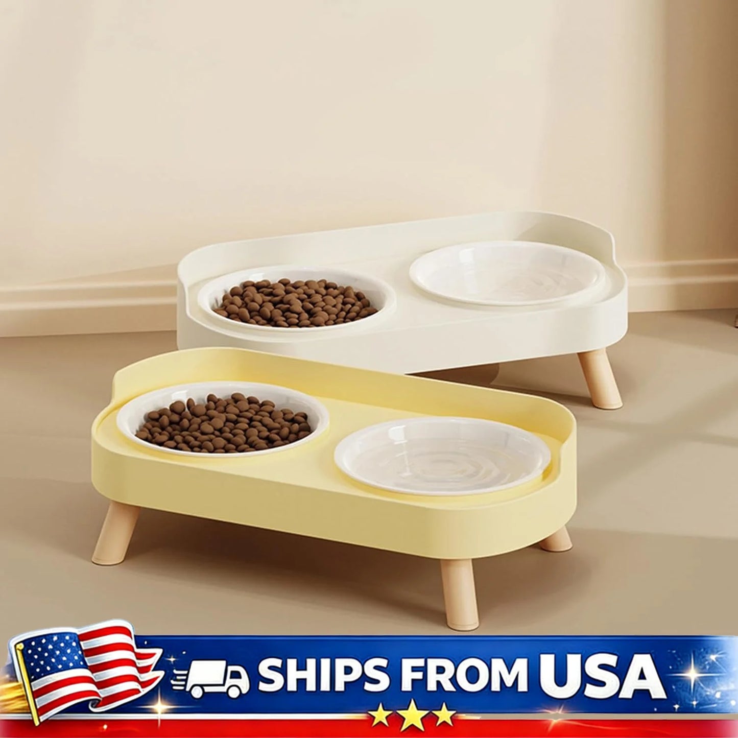 Elevated Dual Pet Bowls Raised Dining Stand For Pets