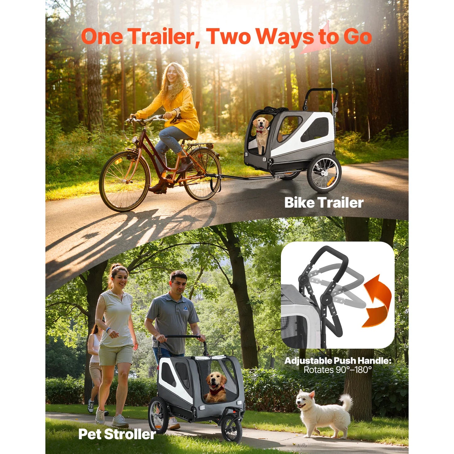 2 In 1 Canine Bike Trailer Stroller Carrier For Dogs