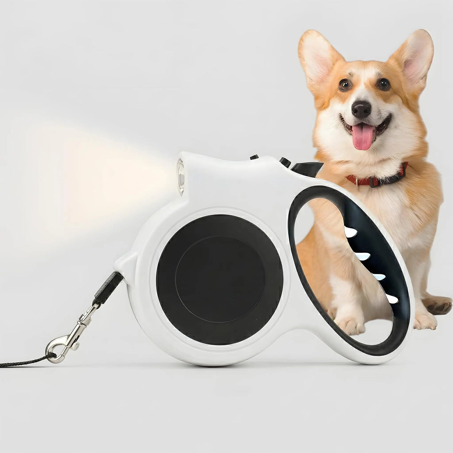 Retractable Dog Leash With LED Flashlight 16ft Anti Slip Handle Heavy Duty Nylon