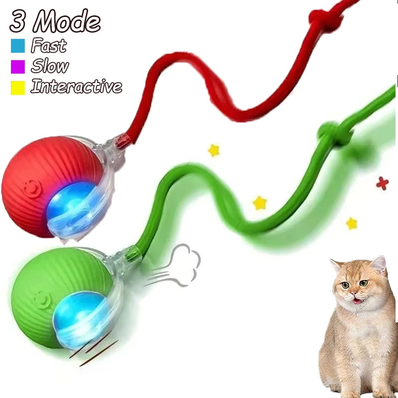 Cat Interactive Ball Toy Automatic Rolling Faux Tail Rechargeable