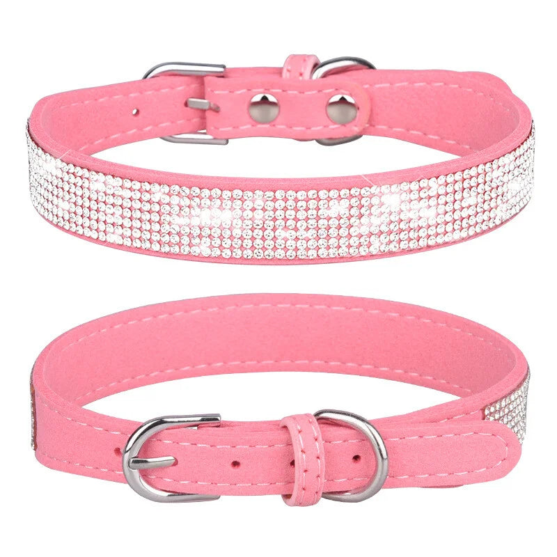 Premium Bling Rhinestone Leather Dog Collar Adjustable