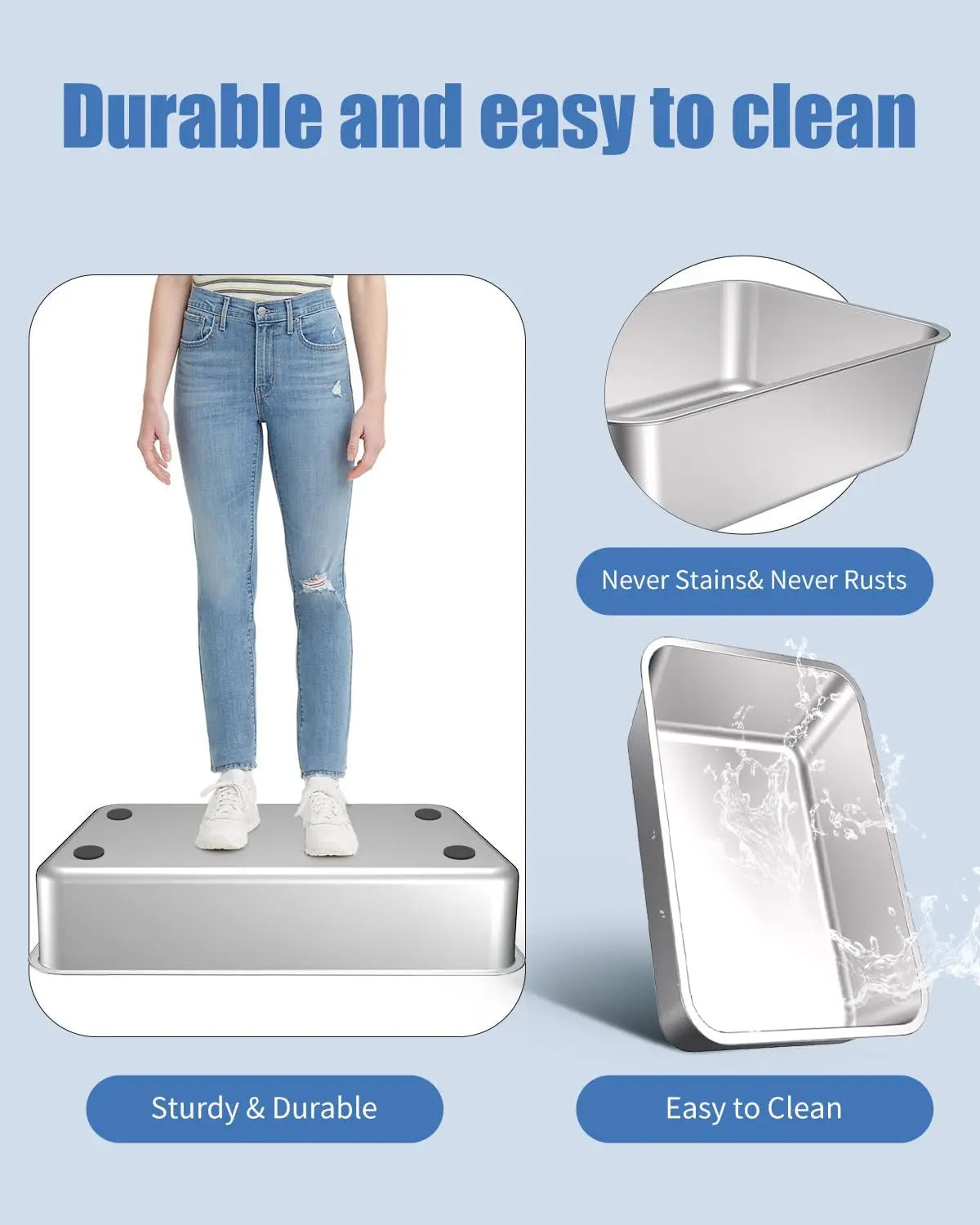 Stainless Steel Litter Box with Lid 2-Pack Odor-Free Leak-Proof