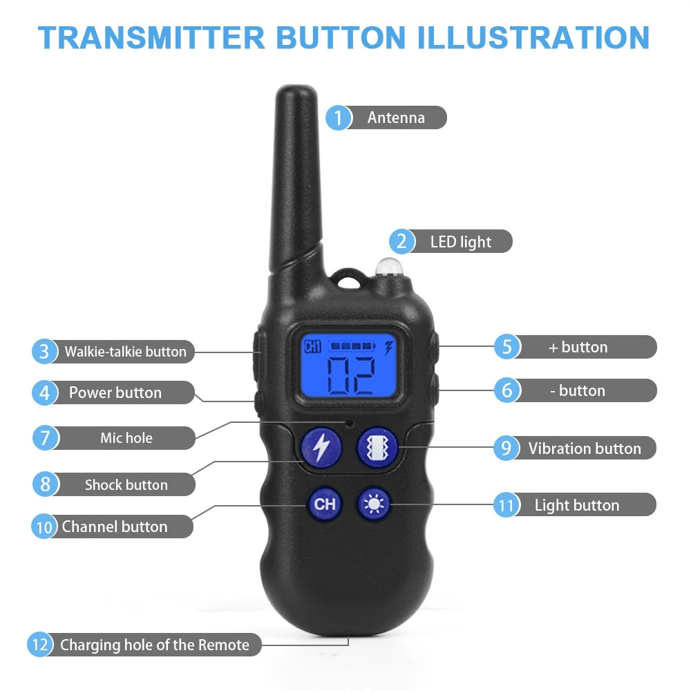 Wodondog 2km Dog Training Collar With Walkie Talkie Waterproof Rechargeable