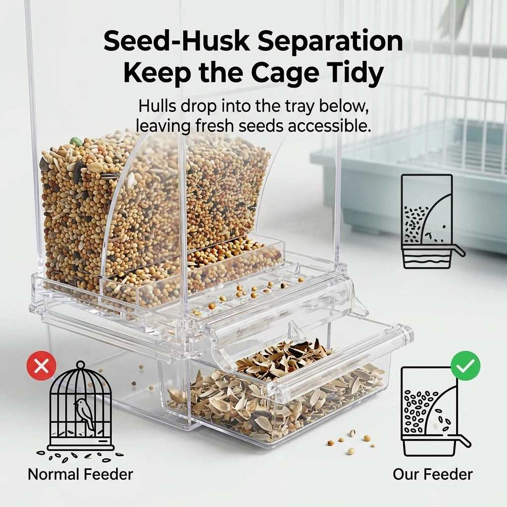 No Mess Clear Acrylic Bird Feeder Seed Dispenser For Parakeets