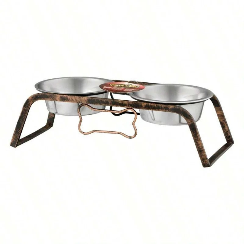Rustic Bone Diner Dual Dog Bowl Durable Non Slip Food