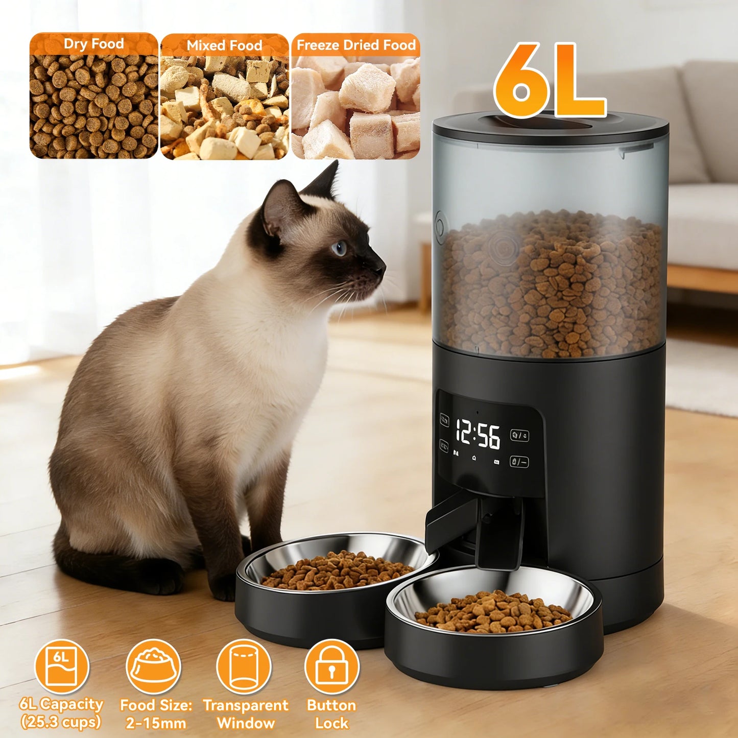 Automatic Cat And Dog Feeder With Dual Bowls