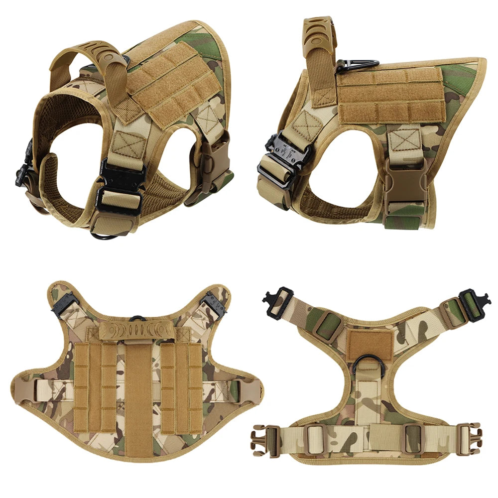Nylon Tactical Dog Harness Leash Set For Large Dogs Training