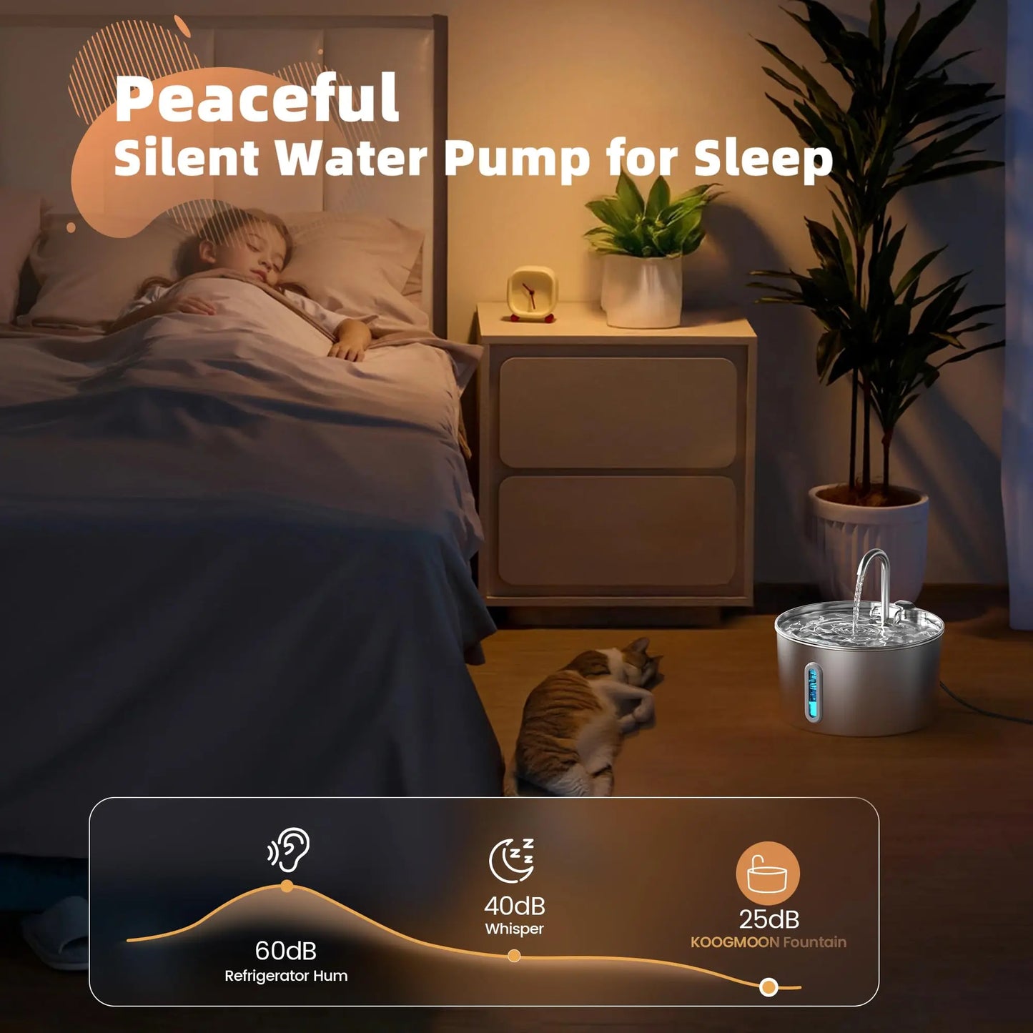 ZYFeeder Automatic Pet Water Fountain Stainless Steel Quiet Dispenser