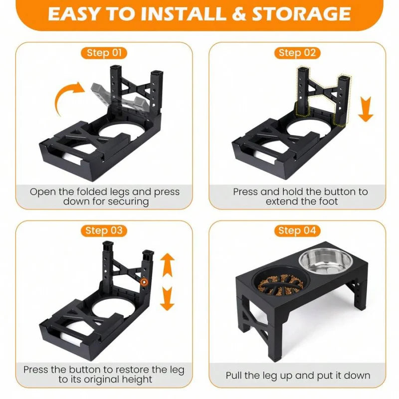 5-Height Adjustable Raised Dog Bowl Set With Slow-Feeder