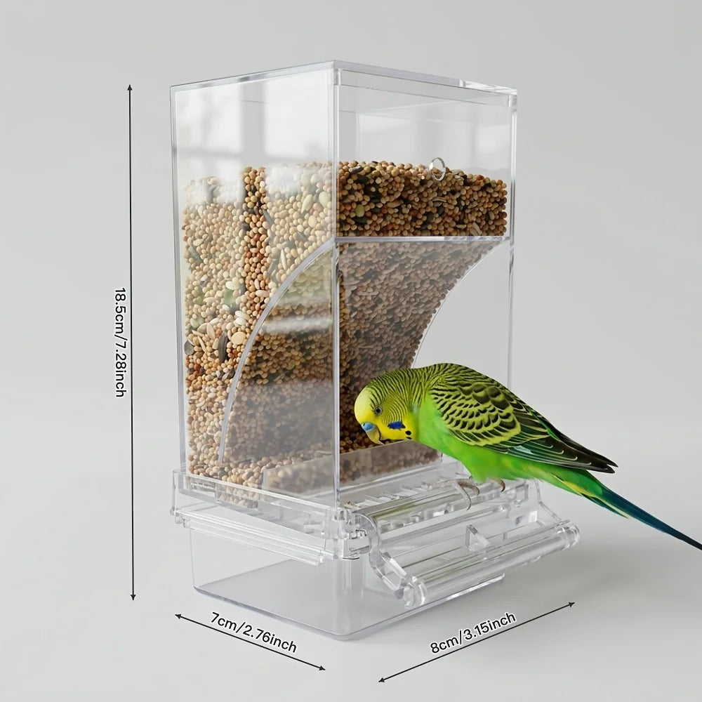 No Mess Clear Acrylic Bird Feeder Seed Dispenser For Parakeets