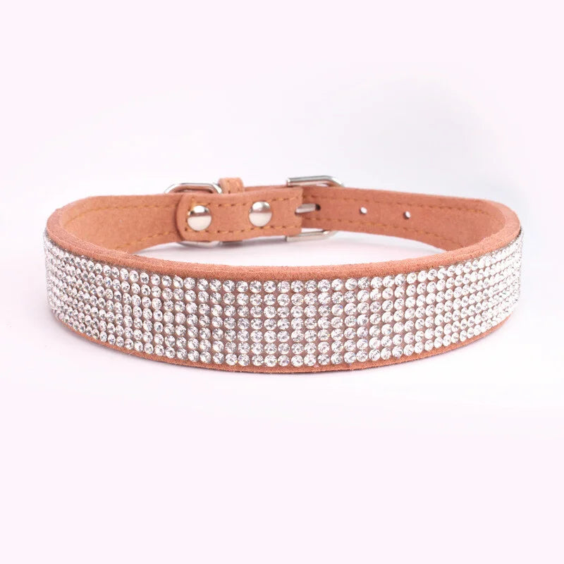Premium Bling Rhinestone Leather Dog Collar Adjustable