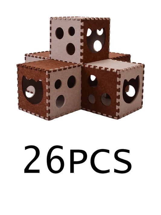 Cat Dog Tunnel Toy Felt Pom Splicing Collapsible Tube House