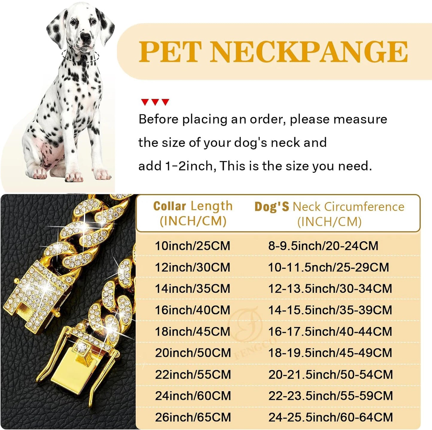 Stainless Steel Jeweled Pet Chain Collar