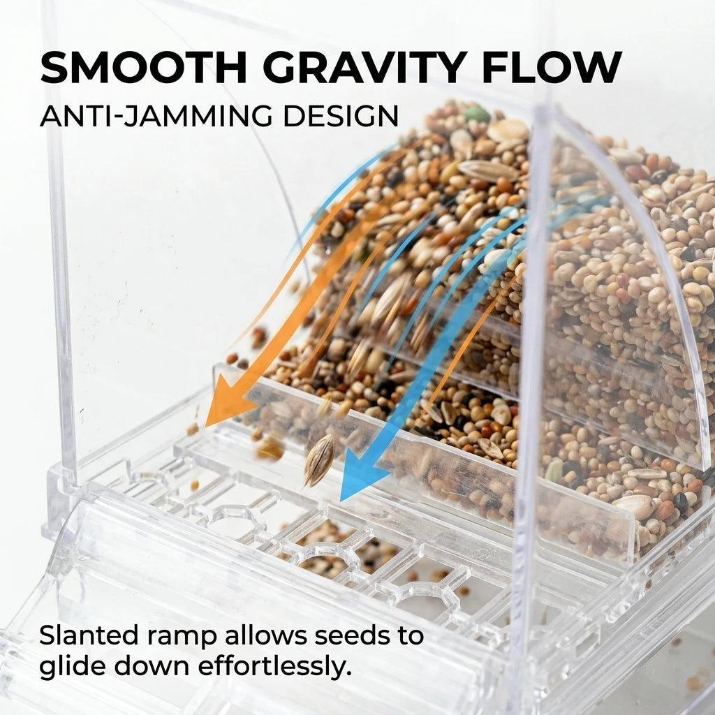 No Mess Clear Acrylic Bird Feeder Seed Dispenser For Parakeets