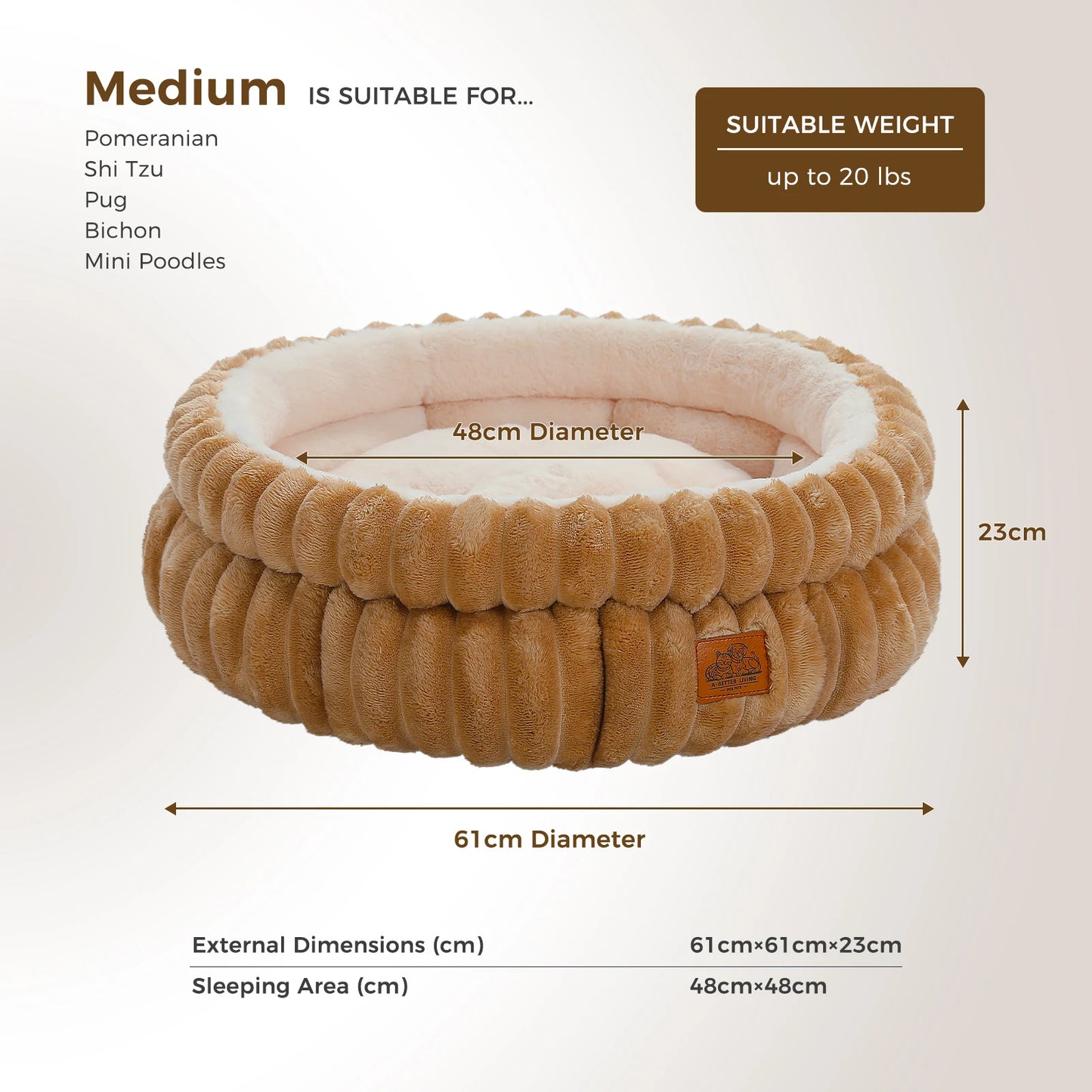 PAWZ Road Round Pet Bed With Anti-Slip Bottom All Seasons