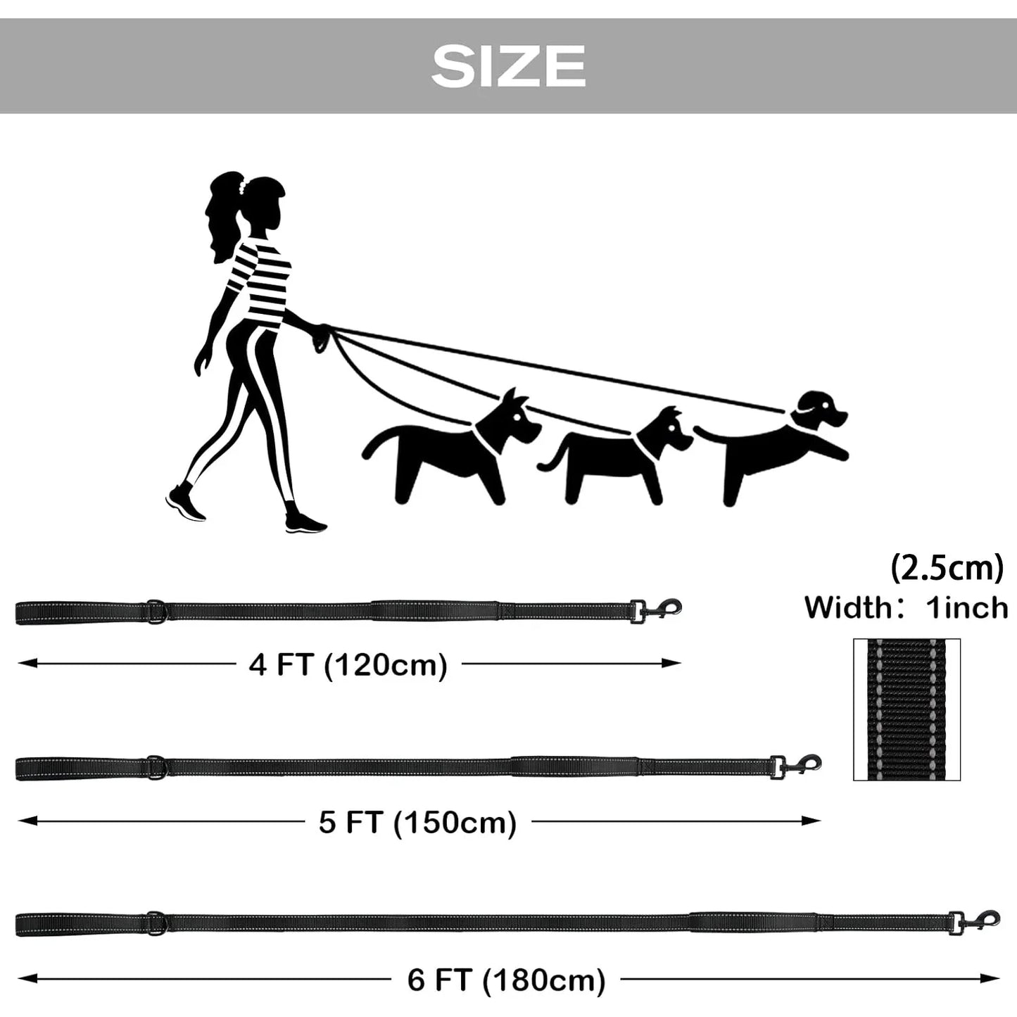Heavy Duty Double Handle Dog Leash With Reflective Strips For Night Safety