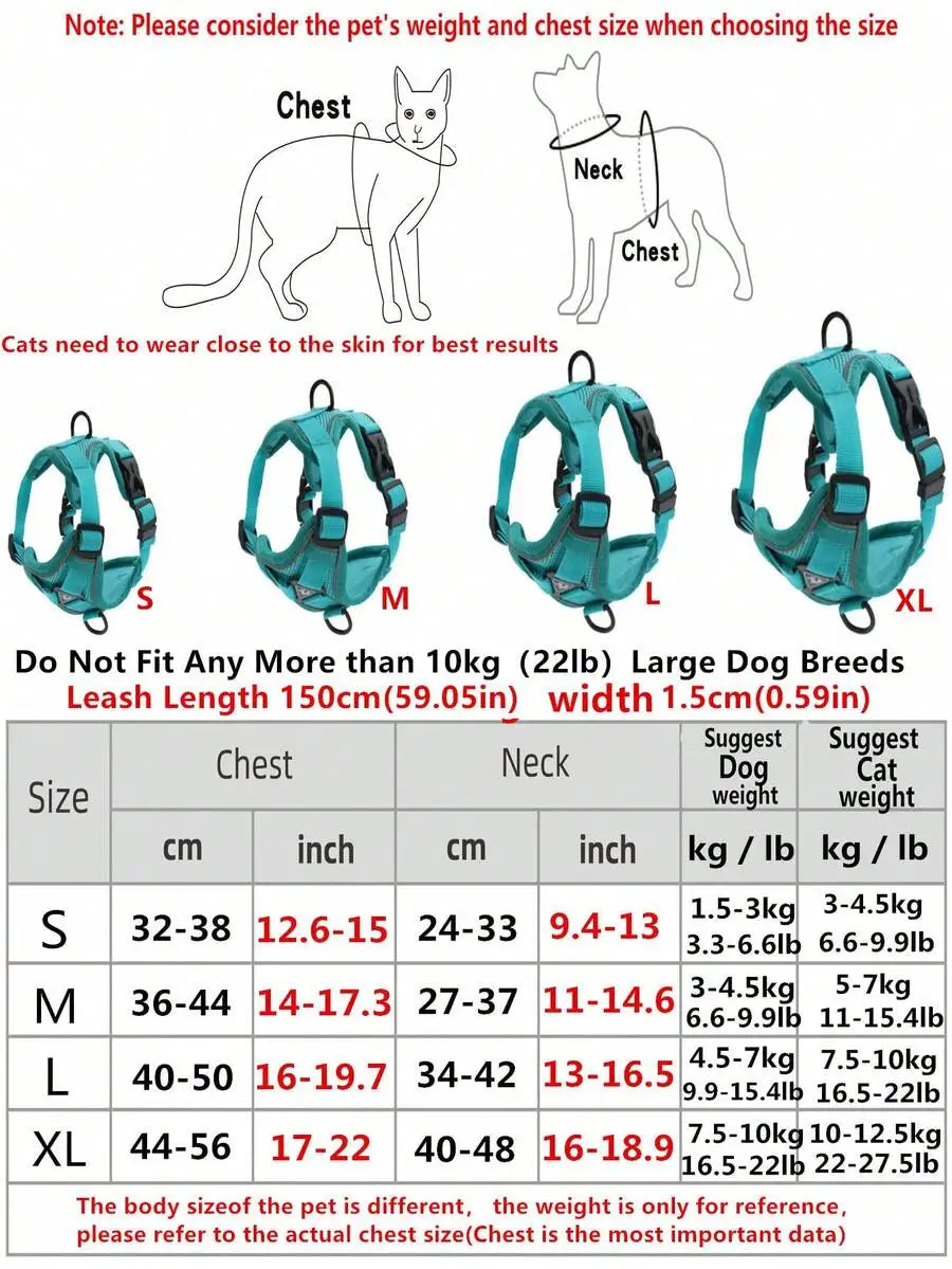 Reflective Pet Harness and Leash Set for Dogs and Cats Escape Proof