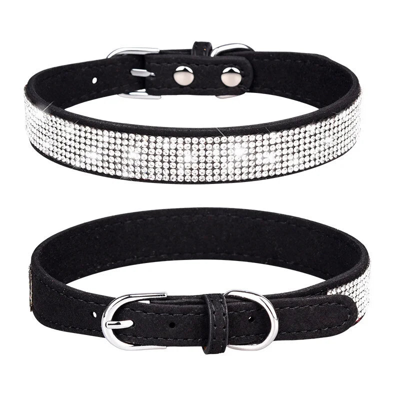 Premium Bling Rhinestone Leather Dog Collar Adjustable