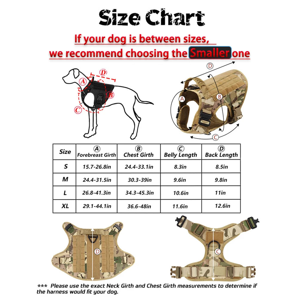 Nylon Tactical Dog Harness Leash Set For Large Dogs Training