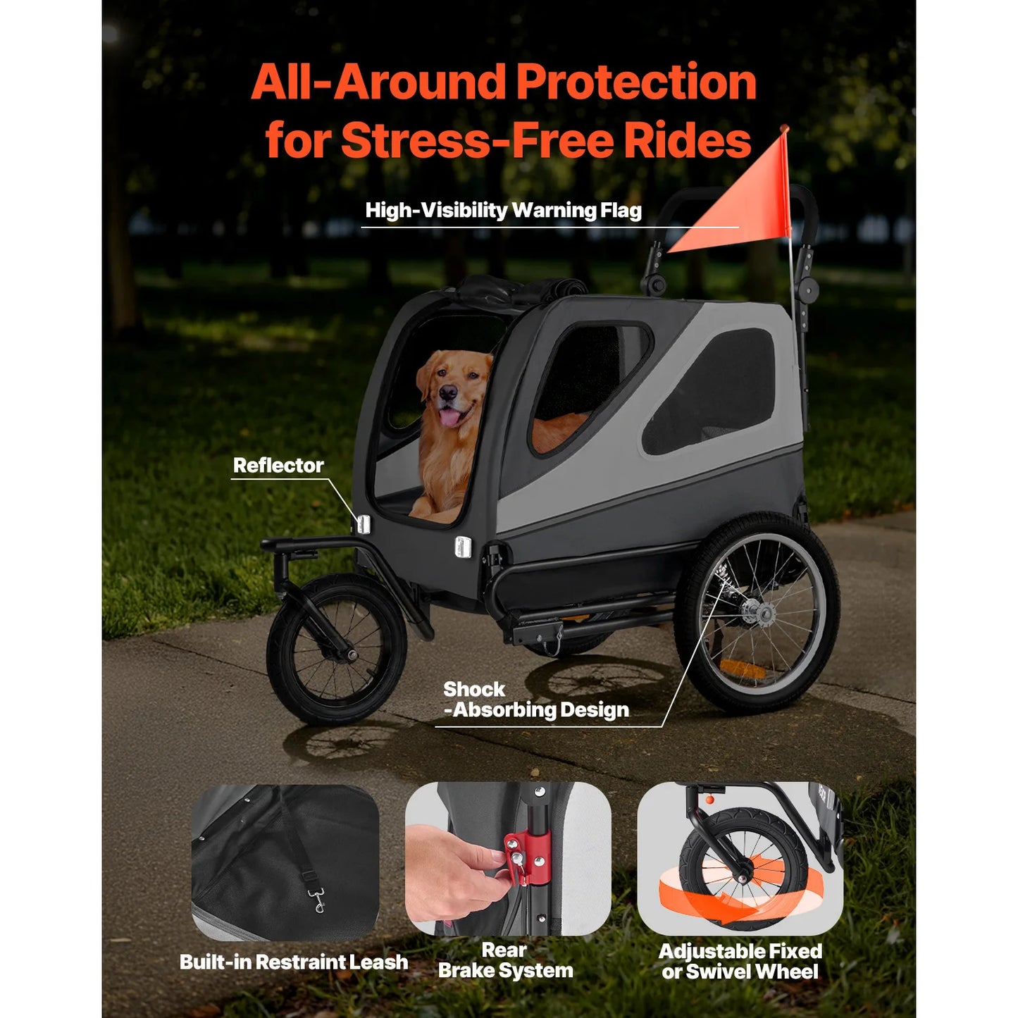 2 In 1 Canine Bike Trailer Stroller Carrier For Dogs