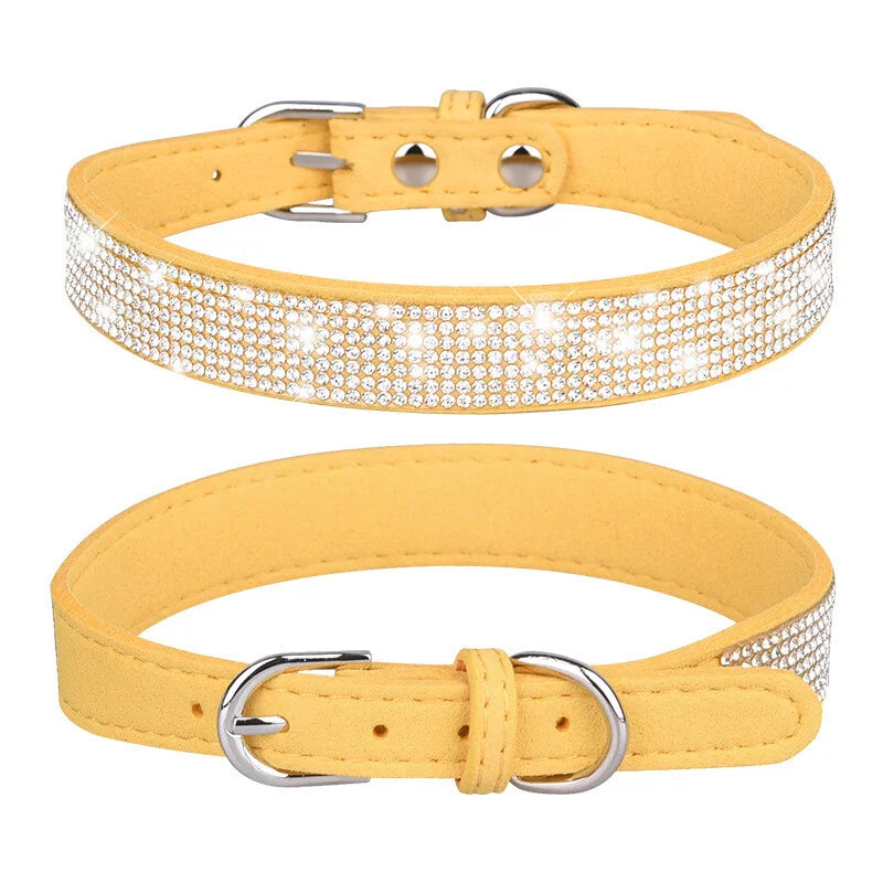 Premium Bling Rhinestone Leather Dog Collar Adjustable