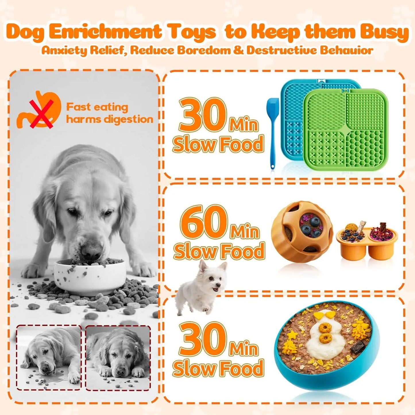 Dog Enrichment Toy Set 6-Piece With Lick Mats Ball And Bowl For Anxiety Relief