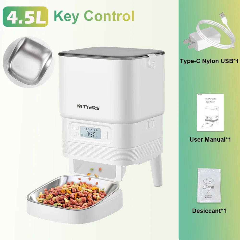 NITYERS Automatic Cat Feeder With Timed Dispenser And Stainless Bowl