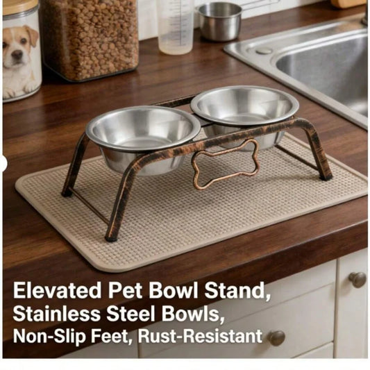 Rustic Bone Diner Dual Dog Bowl Durable Non Slip Food