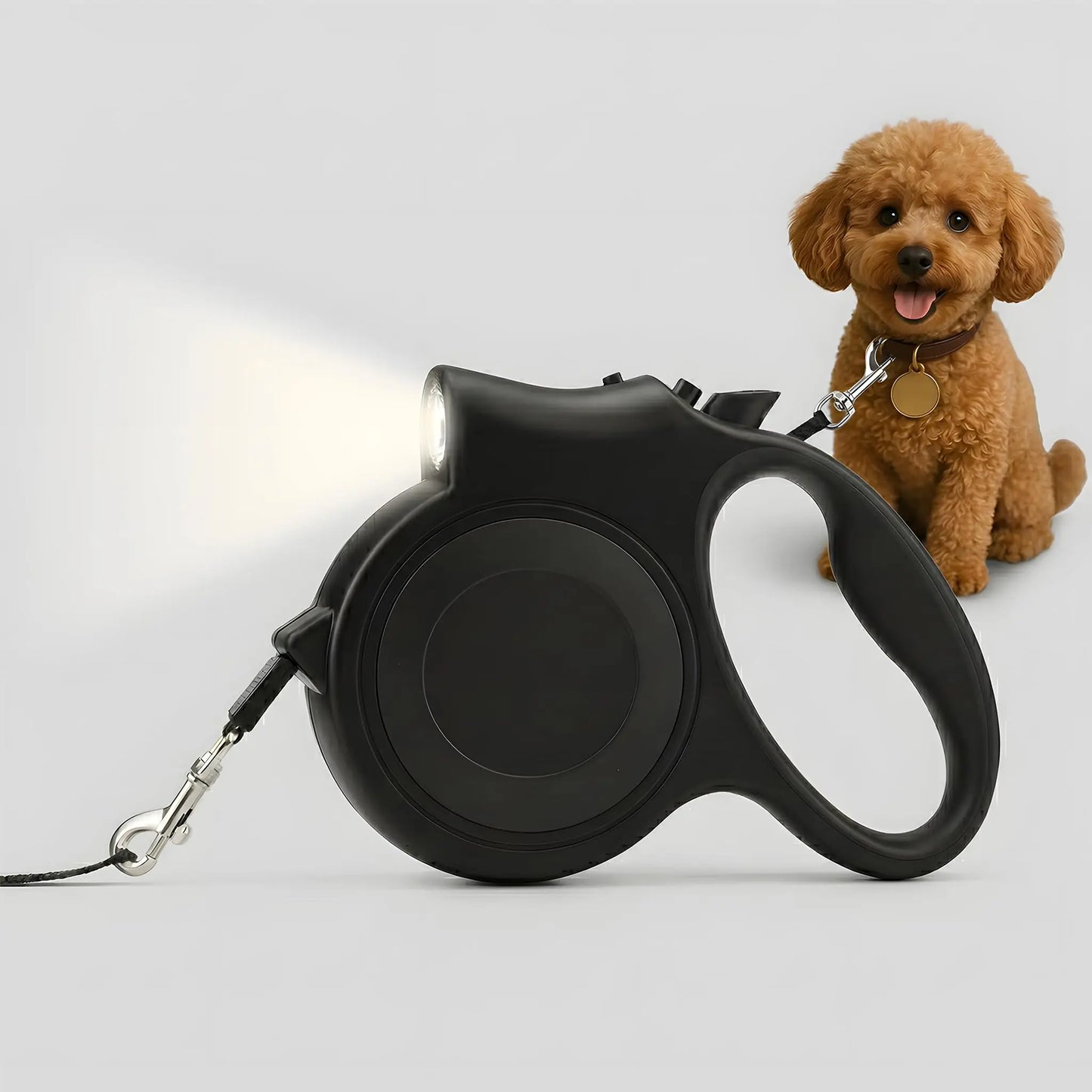Retractable Dog Leash With LED Flashlight 16ft Anti Slip Handle Heavy Duty Nylon