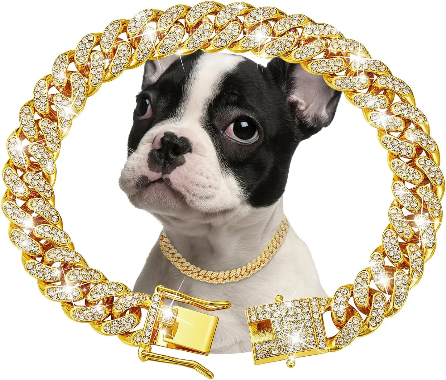 Stainless Steel Jeweled Pet Chain Collar