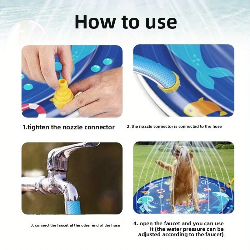 Outdoor Dog Pool Sprinkler Pad Inflatable Cooling Interactive Toy
