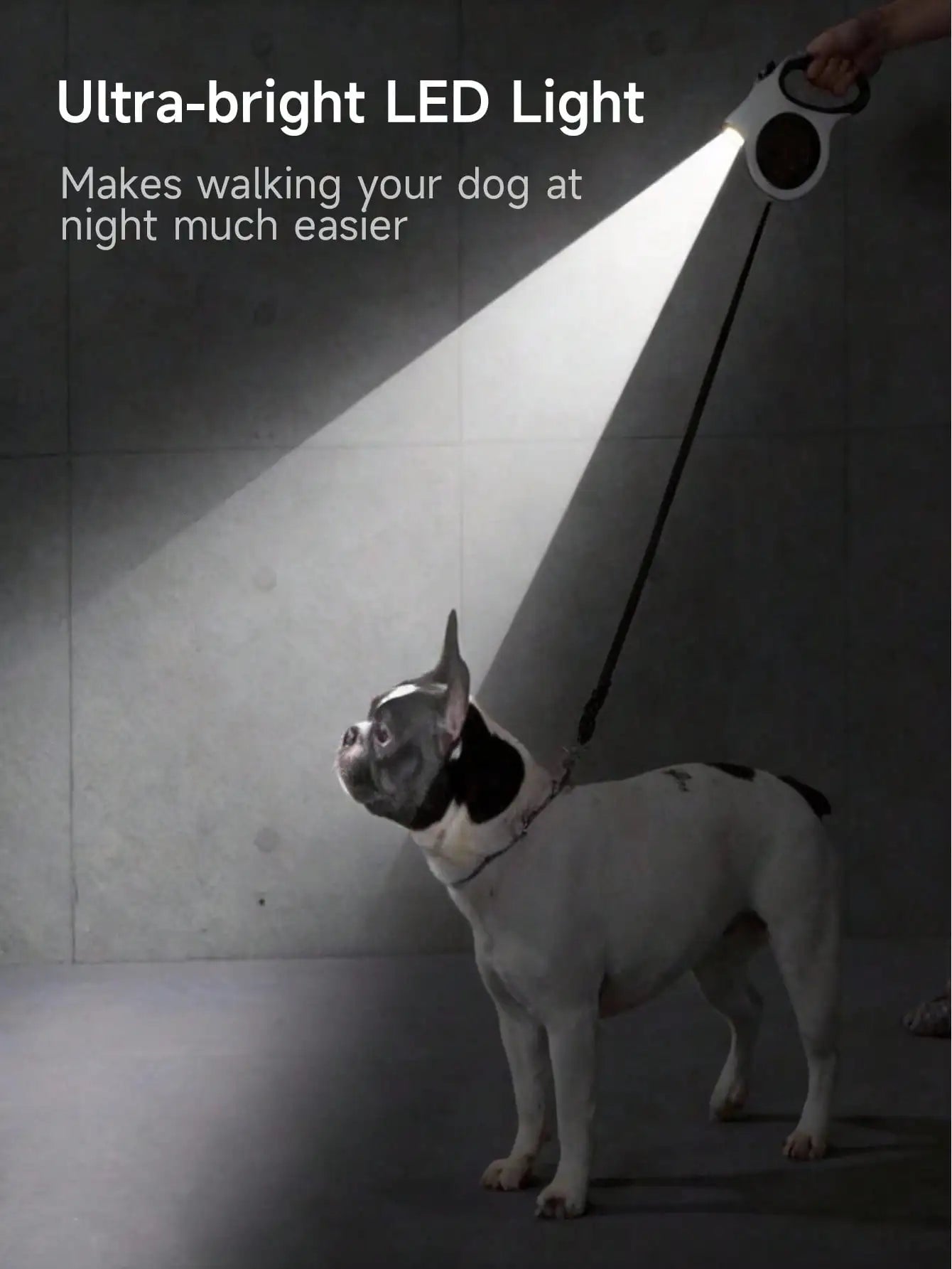 Retractable Dog Leash With LED Flashlight 16ft Anti Slip Handle Heavy Duty Nylon