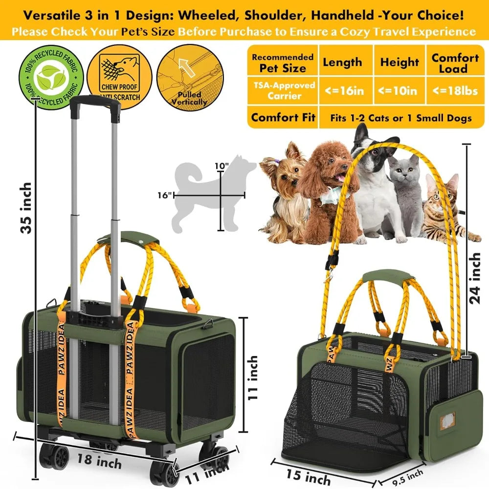 Expandable Cat Carrier With Wheels Under Seat TSA Airline Approved
