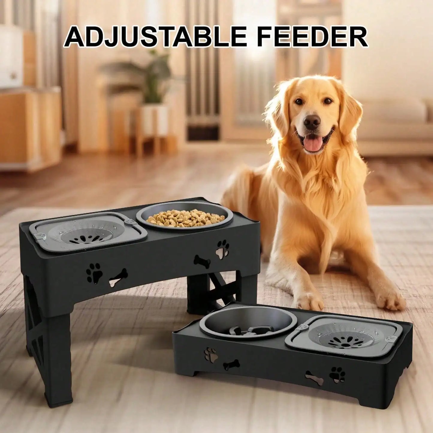 Raised Dog Bowl Stand With Anti Slip Feet Dual Feeder