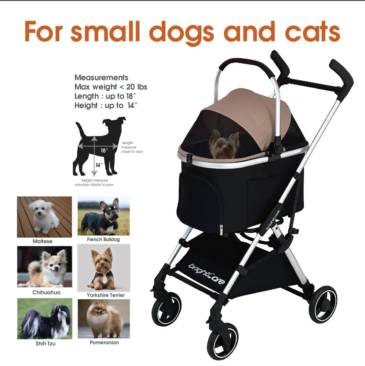 Lightweight Pet Stroller For Small Dogs And Cats Car Seat