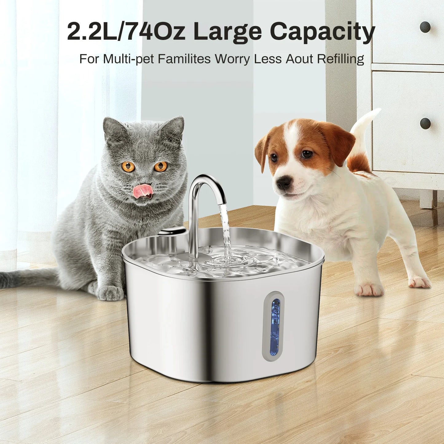 Automatic Cat Water Fountain Stainless Steel Square Feeder
