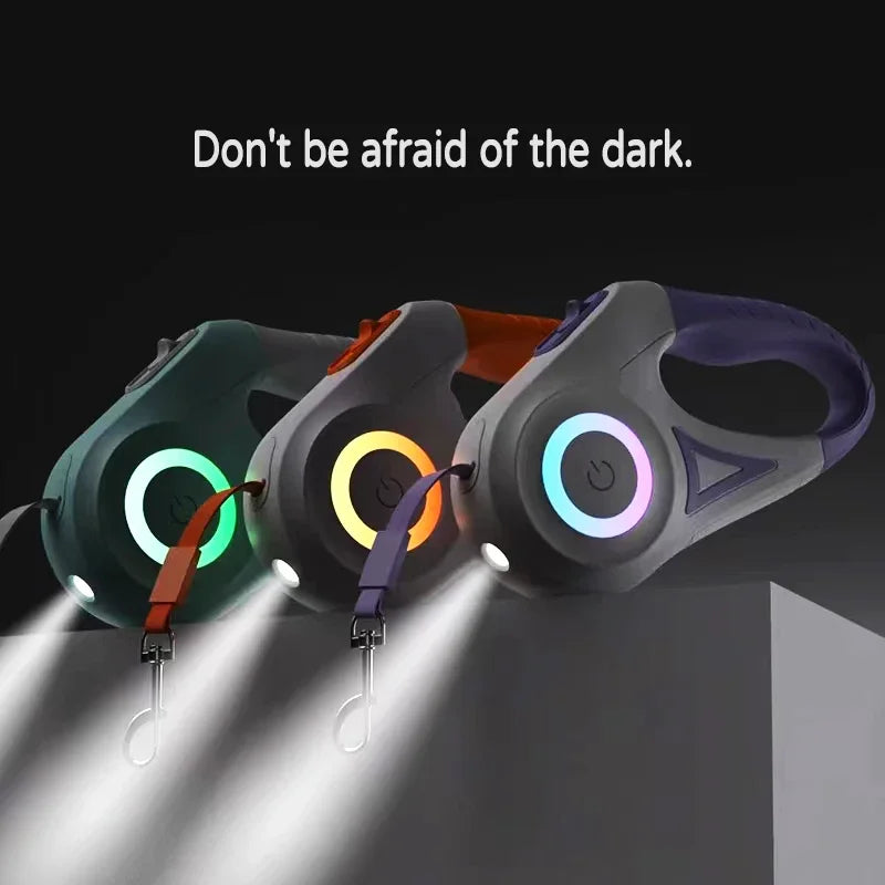 LED Retractable Dog Leash With Light Reflective Quick Release