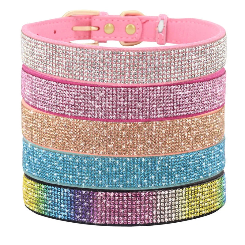 Premium Bling Rhinestone Leather Dog Collar Adjustable