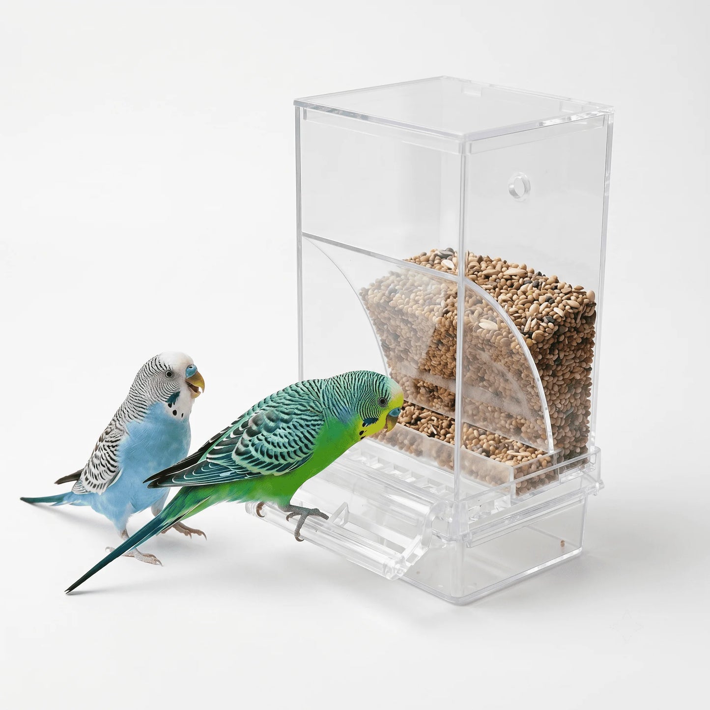 No Mess Clear Acrylic Bird Feeder Seed Dispenser For Parakeets