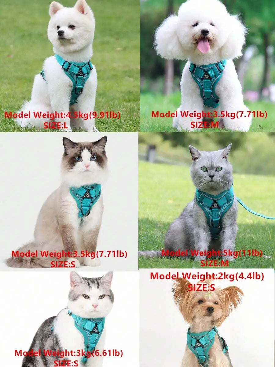Reflective Pet Harness and Leash Set for Dogs and Cats Escape Proof