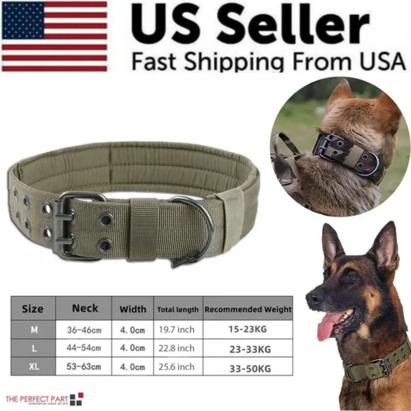 K9 Tactical Heavy Duty Nylon Dog Collar With Metal Buckle