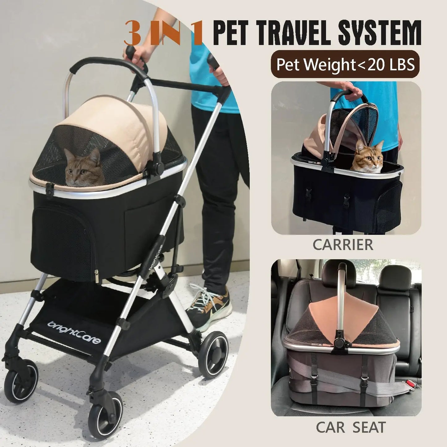 Lightweight Pet Stroller For Small Dogs And Cats Car Seat
