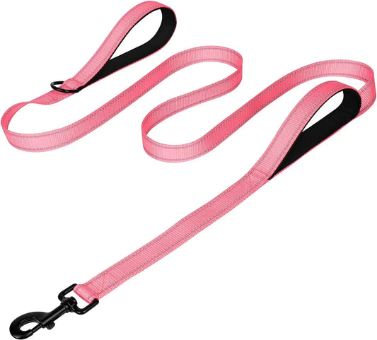 Heavy Duty Double Handle Dog Leash With Reflective Strips For Night Safety