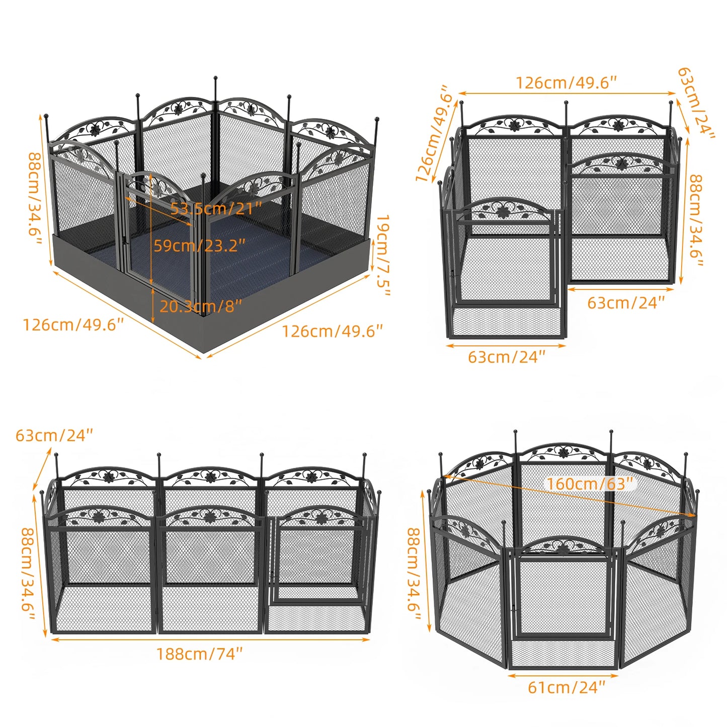 Heavy Duty Dog Playpen With Eight Panel Metal Fence