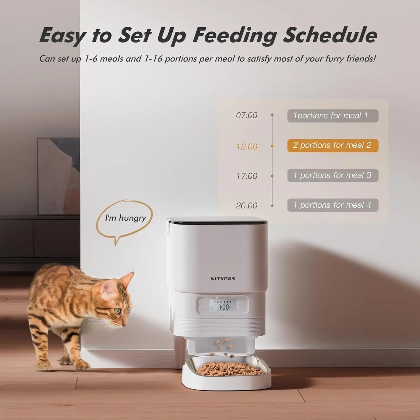 NITYERS Automatic Cat Feeder With Timed Dispenser And Stainless Bowl