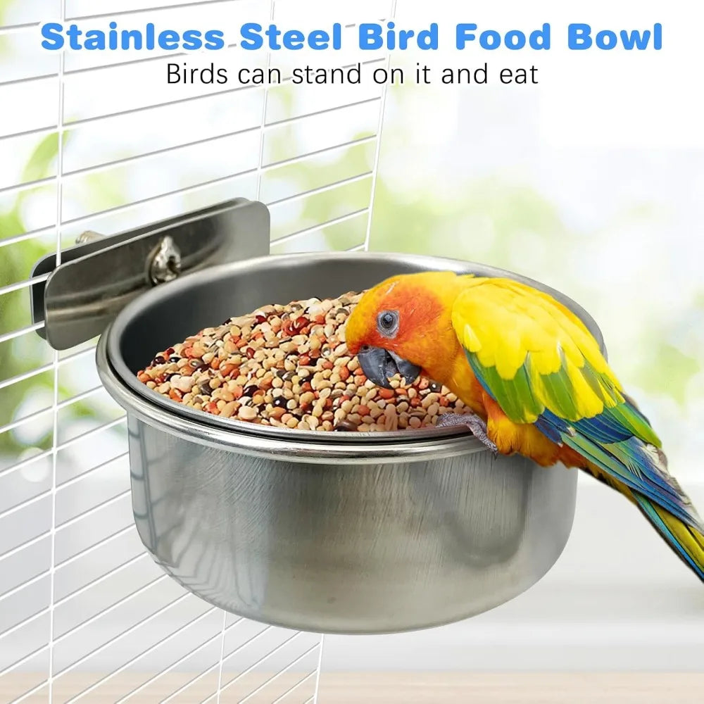 Bird Cage Feeder Cups 2-Pack Parrot Food Water Bowl Holder