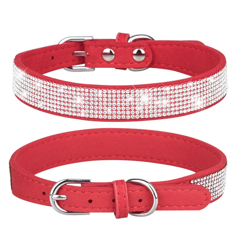 Premium Bling Rhinestone Leather Dog Collar Adjustable