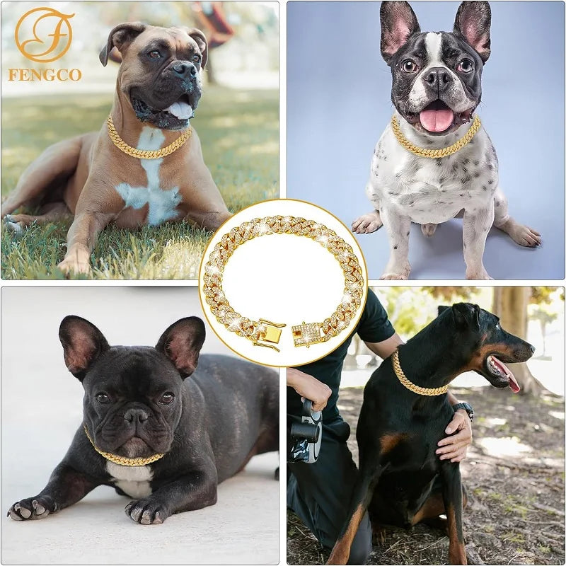 Stainless Steel Jeweled Pet Chain Collar
