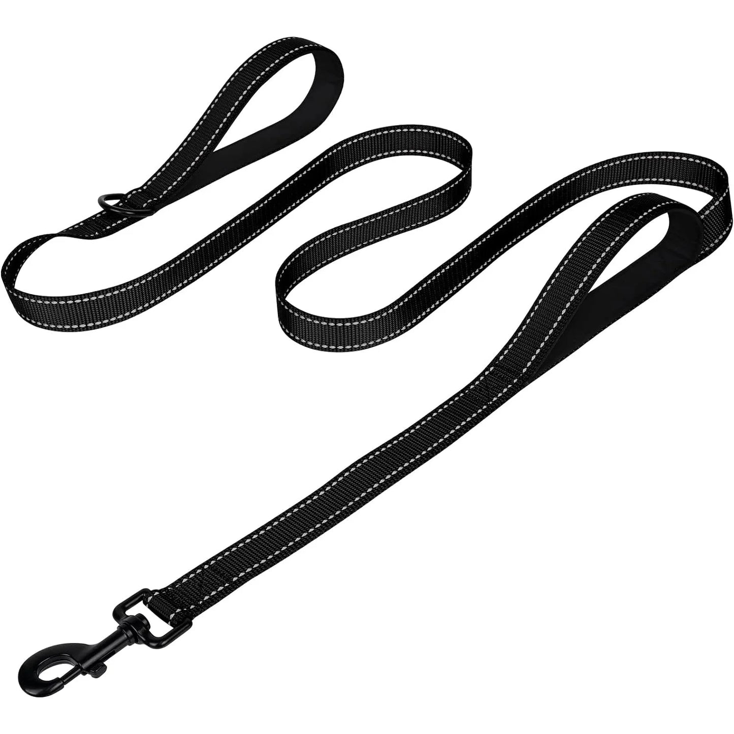 Heavy Duty Double Handle Dog Leash With Reflective Strips For Night Safety