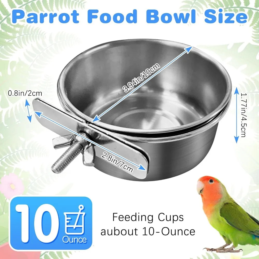 Bird Cage Feeder Cups 2-Pack Parrot Food Water Bowl Holder